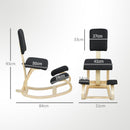 Sedia Ergonomica Inginocchiatoio con Schienale 51x84x93 cm in Legno di Betulla e Cuscini Nero  
