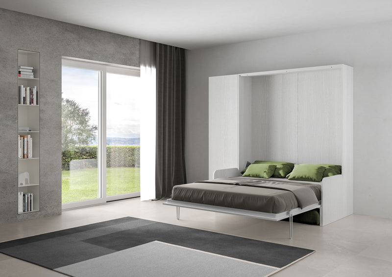 Letto Matrimoniale A Scomparsa 160 Kentaro Con Divano E Colonna Bianco Frassino e Verde      