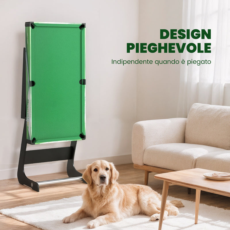 Tavolo da Biliardo Pieghevole 104x55,5x68 cm con Stecche Palle e Triangolo in MDF Verde e Nero  
