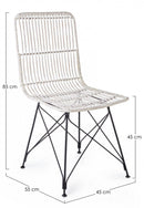 Set 4 Sedie 45x55x85 cm Metal Rattan in Fibre Naturali Bianco
