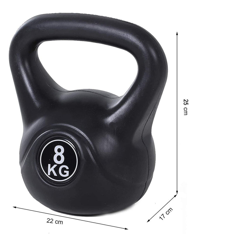 Kettlebell Fitness 8 Kg in PVC con Sabbia e Maniglia Nero