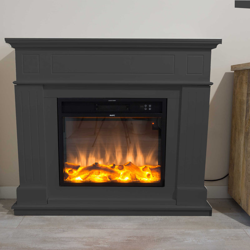 Camino Elettrico da Pavimento 110x95x25 cm Effetto Fiamma 1500W Sined Pienza Grigio Scuro