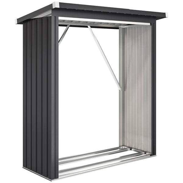 online Capanno Portalegna 150x66.5x150 cm Base Rialzata e Tetto Inclinato in Acciaio Grigio Scuro