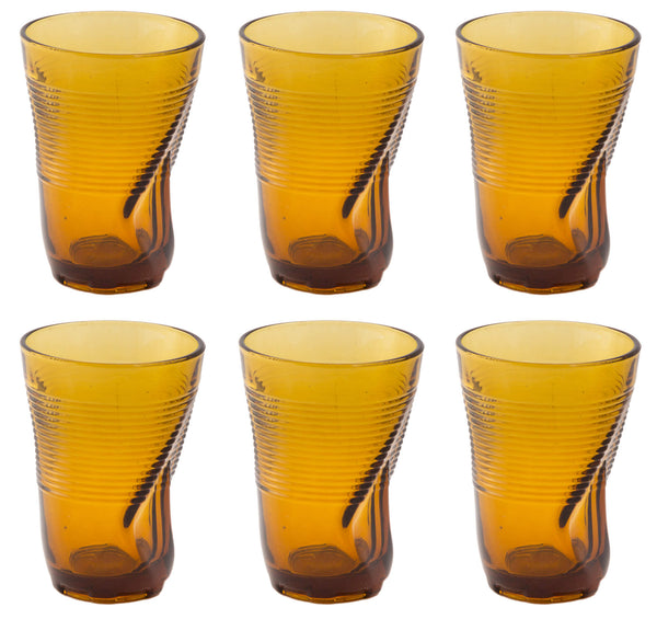 sconto Set 6 Bicchieri Accartocciati 34 cl Ø8 cm in Vetro Pressato Kaleidos Ambra