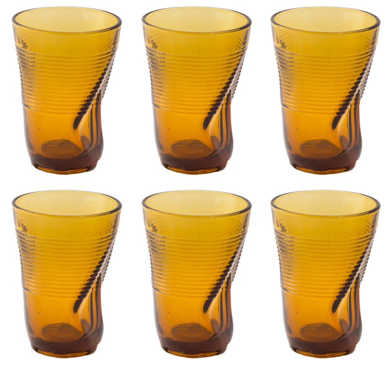 Set 6 Bicchieri Accartocciati 34 cl Ø8 cm in Vetro Pressato Kaleidos Ambra