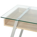 Scrivania da Ufficio Porta PC 120x60x74,5 cm in Acciaio Legno e Piano in Vetro 