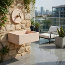 Lavello Rettangolare da Esterno 45x35 cm con Rosone Installazione a Muro in Cemento Madrid Rosa Antico