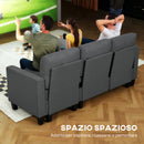 Divano Letto 3 Posti 197x129x85 cm con Chaise e Spazio Contenitore in Tessuto Effetto Lino Grigio Carbone      