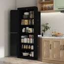 Mobile da Cucina Alto Credenza 76x40,5x184 cm con 6 Ripiani Regolabili e 4 Ante in Legno Nero      