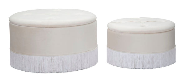 Puff Contenitore Lines New Coppia Crema Ø71x41-55x33 cm in Legno Spugna e Poliestere Crema online