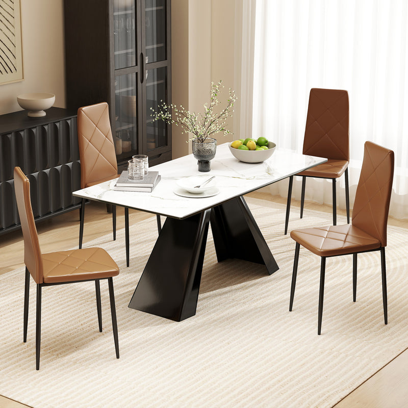 Set di 4 Sedie da Pranzo Moderne con Schienale Alto 41x50x97 cm in Finta Pelle e Acciaio Marrone      