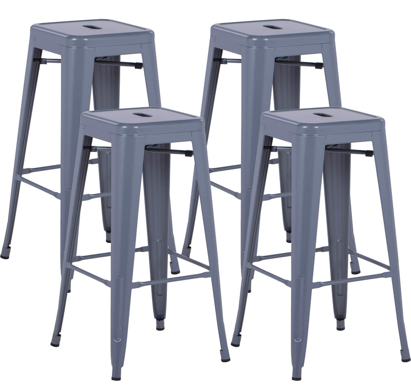 Set 4 Sgabelli da Bar Alto in Metallo Victoria Grigio Antracite