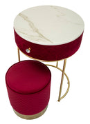 Comodino Toeletta con Puff Vellit Rosso Ø52x70 cm - Ø36x39 cm in Pino e MDF e Metallo      