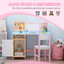 Banco Scuola per Bambini con Sedia in Legno Bianco e Rosa  
