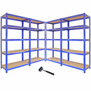 Set 4 Scaffali 5 Ripiani ad Incastro 90x50x180 cm e Martello Piani in MDF Struttura in Acciaio Blu