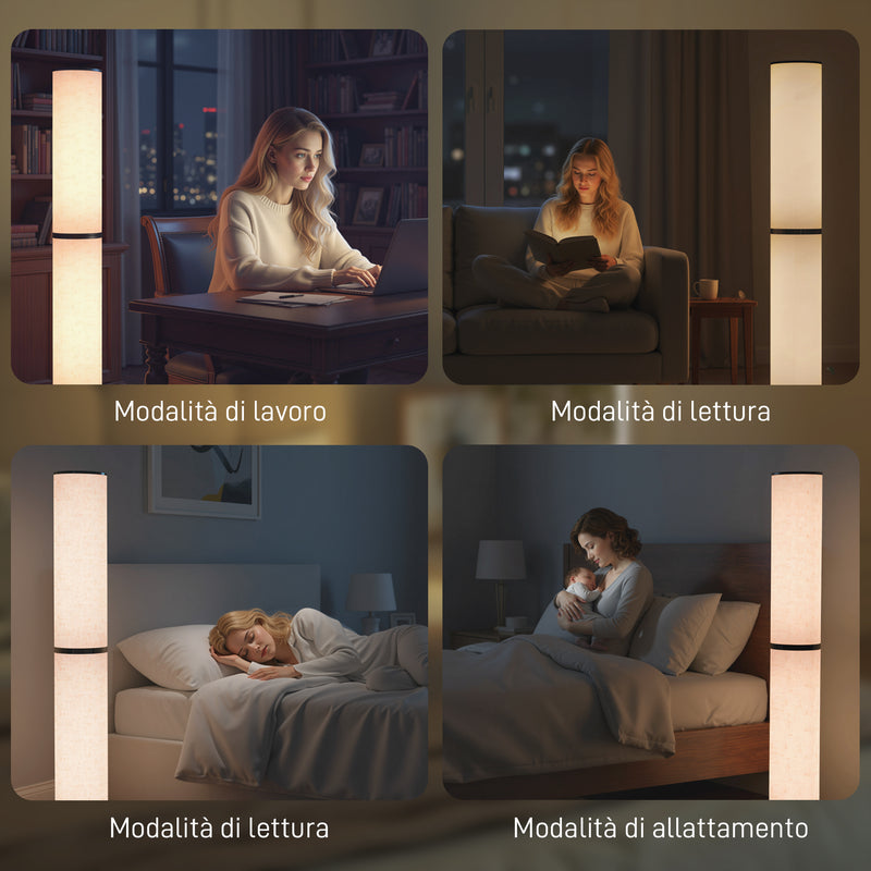 Lampada da Terra Ø20x135 cm con Telecomando e Regolazione Temperatura 3000-6000K Paralume in Tessuto Beige      