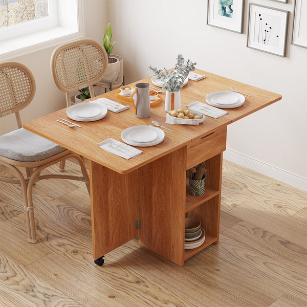 online Tavolo Pieghevole Salvaspazio Anta a Ribalta 120x77x75 cm con Ruote Legno