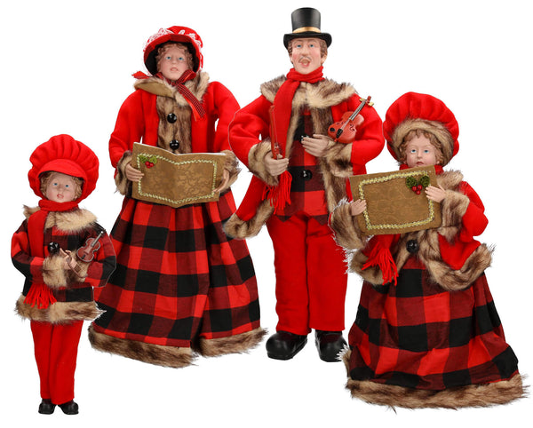 sconto Set 4 Pupazzi Famiglia Natalizia 40x72x24 cm in Tessuto Rossi