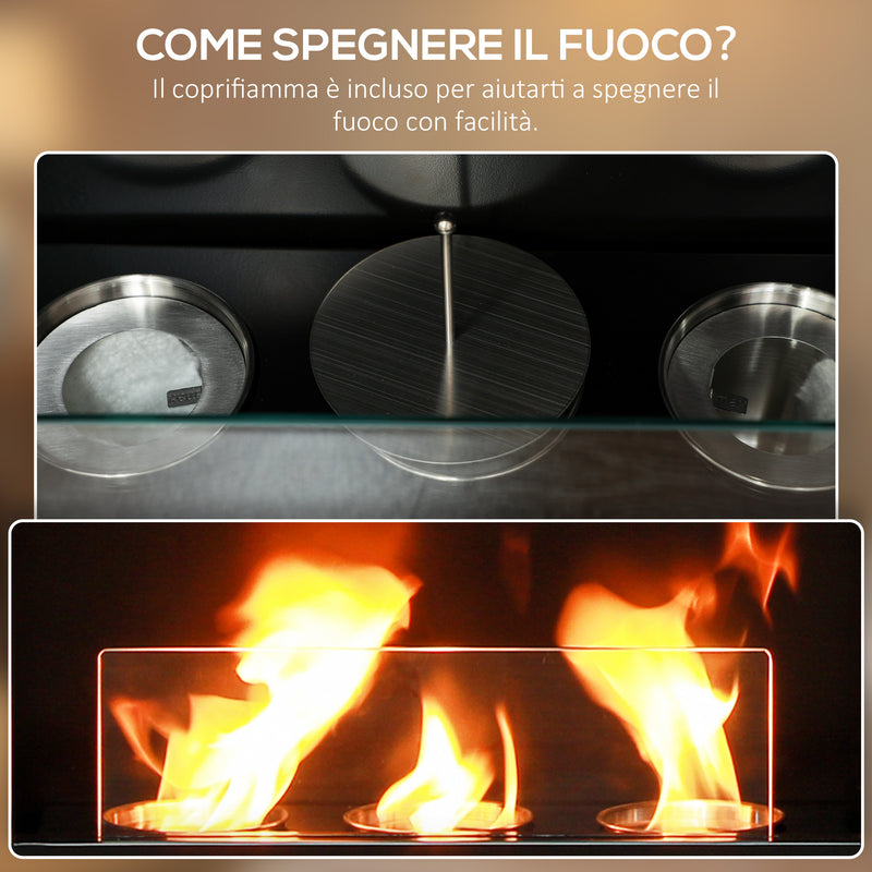 Camino a Bioetanolo da Pavimento 63,5x24x66 cm 4 Bruciatori Capacità 1,2L Bianco  