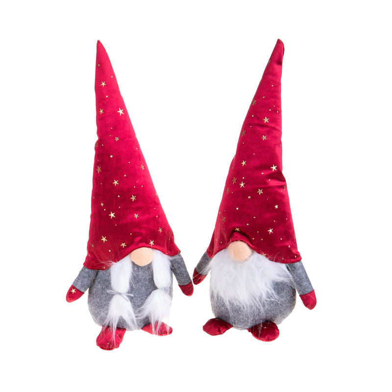 Set di 2 Elfi con Stelline H38 cm in Tessuto Rosso/Grigio