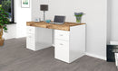Scrivania 2 Ante 2 Cassetti 130x60x75 cm Sliding Bianco Lucido e Acero Pereira