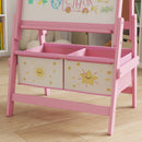 Lavagna per Bambini 3 in 1 54x46x94 cm con Cavalletto Rotolo di Carta e 2 Cestelli in Legno Rosa  