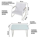 Set Salotto da Giardino 4 Posti Tavolino con Top in Vetro Bianco Saint Martin      