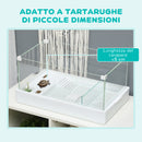 Vasca per Tartarughe 51x31x25,5 cm con Filtro a 3 Livelli e Pannelli in Vetro e ABS Bianco   