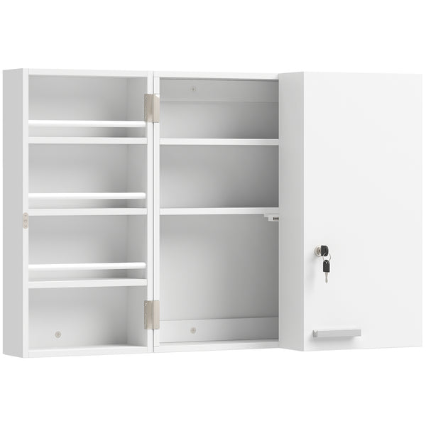 sconto Armadietto Medicinali 53x20x53 cm con 3 Mensole Interne e 8 Portabottiglie in Legno e Metallo Bianco