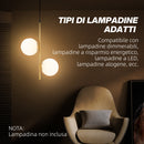 Lampada a Sospensione 2 Paralumi in Vetro Sferici Bianchi Filo Regolabile 32x15x51 cm in Metallo Oro 