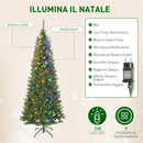 Albero di Natale Slim 210 cm 1273 Rami con 350 Luci LED Bianche e Colorate 9 Modalità di Illuminazione Verde      