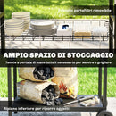 Carrello Barbecue da Esterno 114x61x81 cm con Piano in Acciaio Inossidabile Porta Spezie Ganci e Maniglia Laterale Nero      
