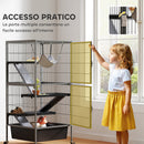 Gabbia per Piccoli Animali a 4 Livelli 52x52x115 cm con Rampe Amaca e Ruote Grigio   