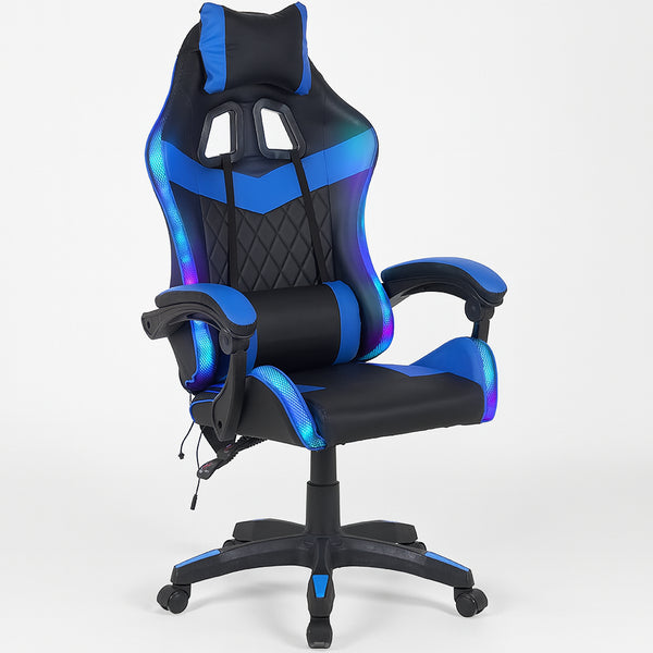 Sedia da Gaming con Led RGB Altezza Regolabile 106-116 cm in Pelle PU Blu e Nero sconto