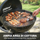 Barbecue a Carbone con griglia esterna rotonda, coperchio, termometro e ruote, Nero      