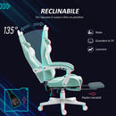 Sedia da Gaming Ergonomica con Orecchie da Gatto Poggiapiedi Retrattile e Schienale Reclinabile 135° Bianco e Azzurro     