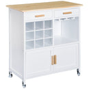 Mobiletto da Cucina con Ruote Portabottiglie e Porta bicchieri in Bambù 76x40x88 cm