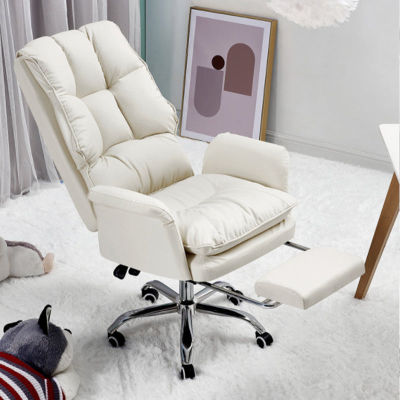 Sedia Poltrona da Ufficio Presidenziale Imbottita con Poggiapiedi Beige