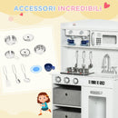 Cucina Giocattolo per Bambini 60,1x31,7x92,9 cm con Luci e Utensili in MDF e PP Bianca