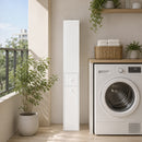 Mobiletto da Bagno Slim Salvaspazio 18x40x135 cm con Ruote e Cassetto in MDF Bianco      