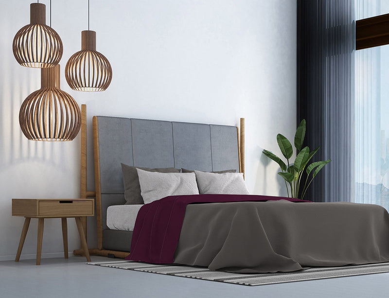 Set Lenzuola Sopra Sotto e Federe in Cotone Prugna Varie Misure