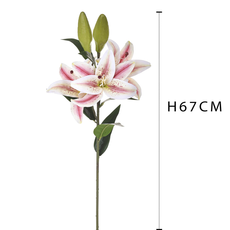 Set 4 Lilium Artificiali Stargaze Composto da 3 Fiori Altezza 67 cm Rosa