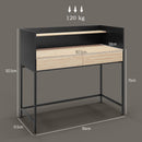 Scrivania 2 Cassetti con Ripiano Superiore 106x51,5x102,5 cm in Legno e Acciaio Nero e color Quercia  