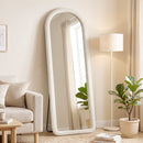 Specchio da Terra e Parete ad Arco 160x60 cm con Cornice in Flanella e MDF Bianco Crema      