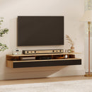 Set di 2 Comodini Sospesi 35x32x22,5 cm con Cassetto e Mensola Aperta in Legno Nero e Rovere      