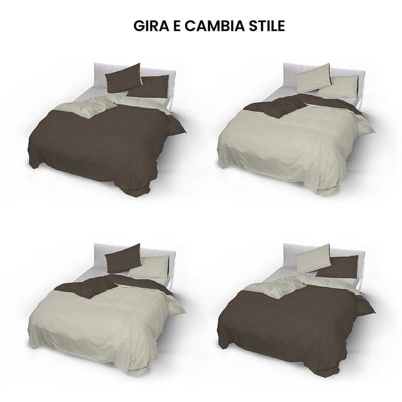 Copripiumino con Sacco e Federe Doubleface Marrone\/Panna