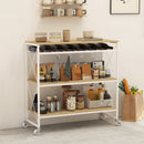 Carrello Portavivande a 4 Livelli 96,5x38x96,7 cm con Portabottiglie in Legno e Metallo Bianco  
