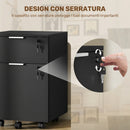 Schedario da Ufficio 42x40x60 cm con 2 Cassetti Serratura Ruote a Freno in Legno Ingegnerizzato Nero      