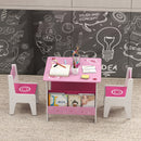 Set Tavolo con 2 Sedie per Bambini 3-8 Anni Tavolino con Scaffale in Legno MDF con Disegni a Cuori Rosa      