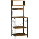 Scaffale Cucina con Multipresa 60x42x153 cm in Legno e Acciaio Marrone Rustico